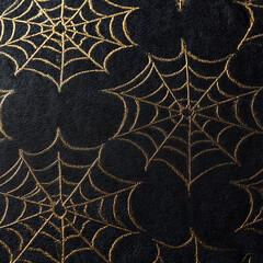 Gold Spider Web Pattern on Black Leather Texture"