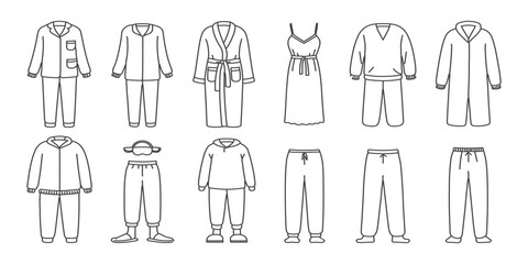 Men Outfit Clothing Line Drawing Vector Set, set of clothes