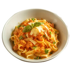 Delicious pasta noodles with vegetables and seafood on a plate