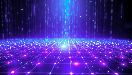 Cybernetic Grid of Light and Data in a Futuristic Space