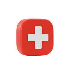 Obraz premium Red rounded square with white cross symbol representing healthcare or first aid isolated on transparent background