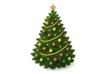 Fototapeta premium Christmas tree decorated with colorful balls and stars on transparent background