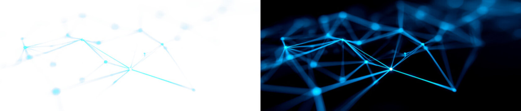 Futuristic Glowing Blue Network with Nodes and Interconnected Lines Display on Transparent and Black Background, cutout, png