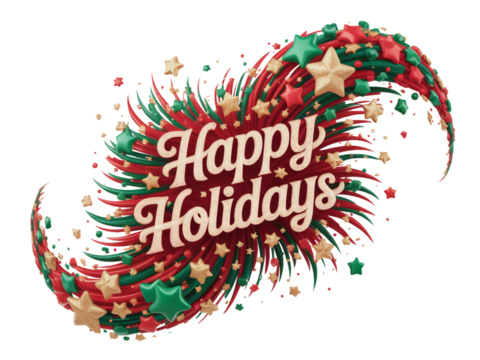 Holiday Confetti Burst with Star and Tree Shapes, Christmas Celebration PNG