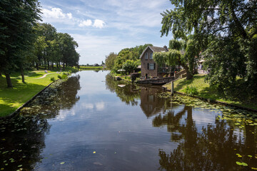 View of the moat surrounding the medieval town of Elburg, Netherlands
