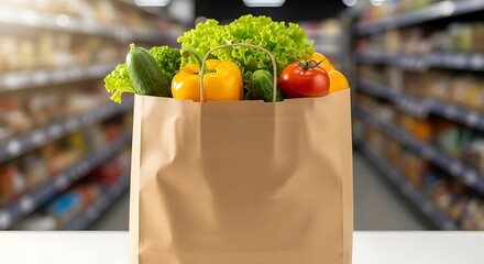 Paper bag full of fresh vegetables