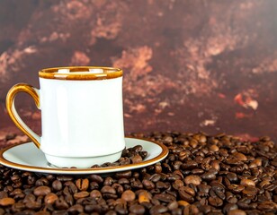 Coffee cup on coffee beans