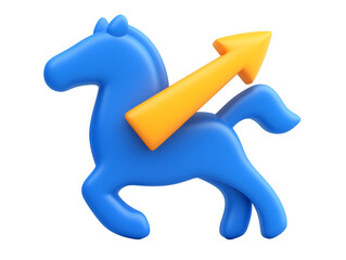 Blue horse with an arrow flat 3D icon