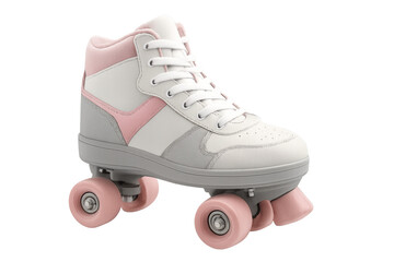 Pink and white roller skates isolated on transparent background