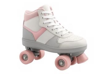 Pink and white roller skates isolated on transparent background