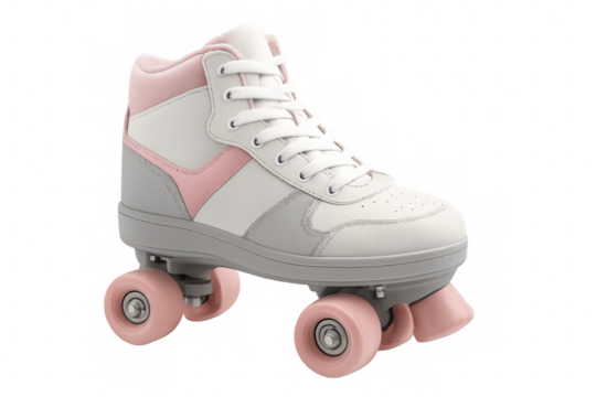 Pink and white roller skates isolated on transparent background