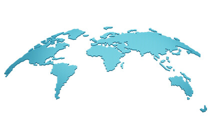 Blue map of the World, isolated on transparent background. World map composed of evenly sized square tiles. 3D illustration © Orange Dragon Studio
