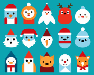 Cute christmas characters with festive hats and accessories
