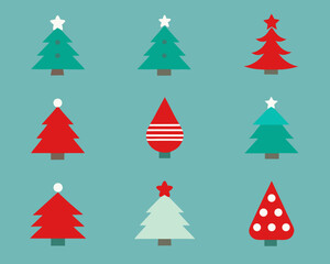 Obraz premium A collection of stylized christmas trees in teal and red