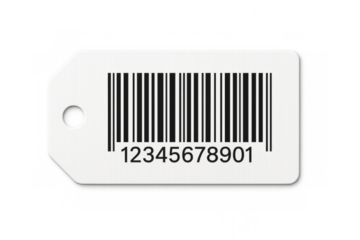 White label showing bar code and numbers on transparent background
