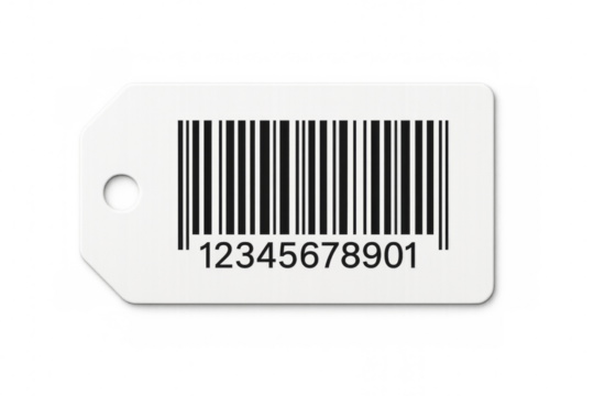 White label showing bar code and numbers on transparent background
