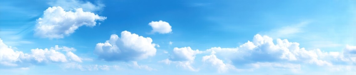 Obraz premium Broad vista of a clear, blue sky dotted with fluffy white clouds on a sunny day