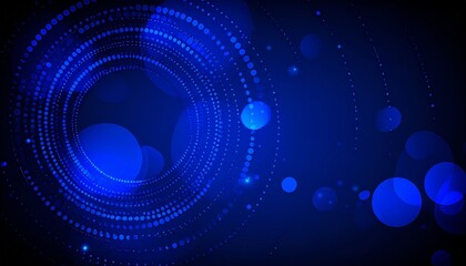 Abstract blue technology background with circles and bokeh lights.