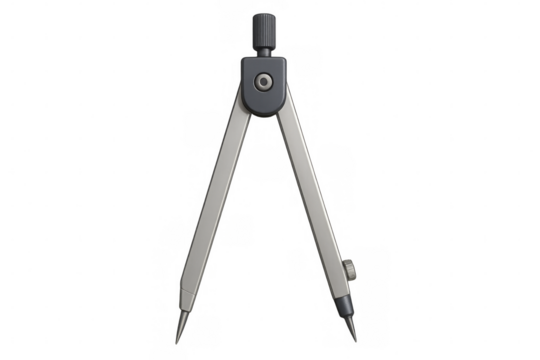 Metal compass on transparent background for precise drawings