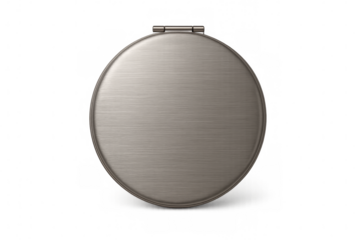 Closed brushed metal compact pocket mirror on transparent background