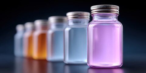 Advancements in ai therapeutics and medical science raise important questions about ethics. row of glass vial with purple liquid symbolizes innovation in biotechnology