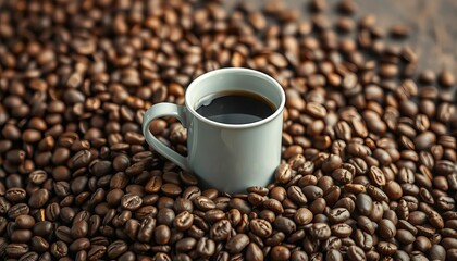Fototapeta premium Coffee can nestled in a bed of roasted coffee beans, caffeine, roasted