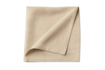 Beige folded cloth napkin mockup on transparent background