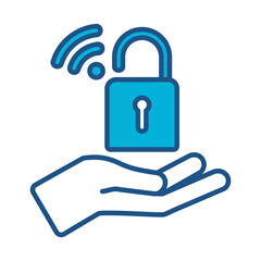 Security Icon In Blue Monochrome Flat Design, Vector Illustration