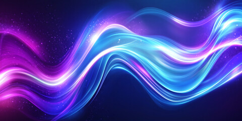 Neon blue, purple, and pink wave lines flow across a dark backdrop, smooth motion light trails, clean 4K loop for titles and tech videos