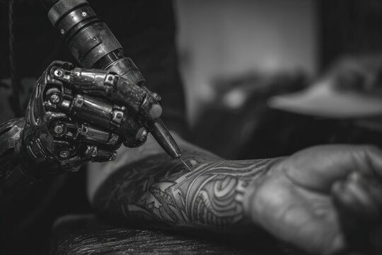 Robotic arm tattooing a detailed arm
