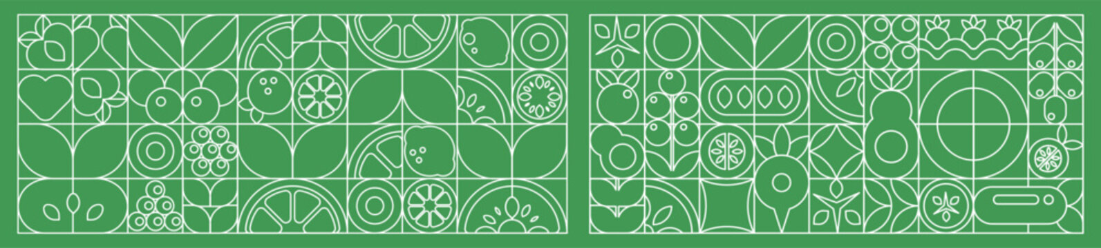 The Art Deco seamless pattern with fruits and vegetables in linear style