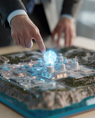 Futuristic energy hologram smart city industry innovation technology blue