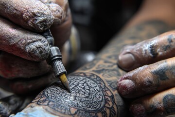 Close-up tattoo artist applying ink