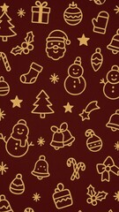 Fototapeta premium [golden christmas icons on dark red mobile wallpaper]