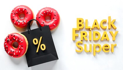 Black Friday Super Sale with Red Frosted Donuts & Discount Bag Visual