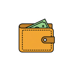 Cartoon wallet with money inside isolated on transparent background