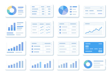 Business, data analysis flat icon set. charts, graphs, and report tools collection
