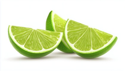 Juicy Green Lime Slices On A White Background. A Fresh And Vibrant Image Showcasing The Natural Beauty Of Sliced Lime Fruit.