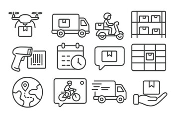 Delivery and logistics line icon set. package, shipping, tracking icons collection