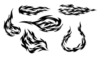 Silhouette Fire flames set. flames. fire. burning.