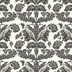 Fototapeta premium Elegant Black and White Foliage Pattern: Modern Artistic Floral Design, Seamless.