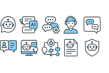 Ai, chatbot line icon set. customer support, digital assistance icons collection