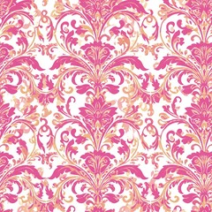 Elegant Foliage Vector Pattern: Magenta and Gold Floral Vine Design, High Detail, 8k.