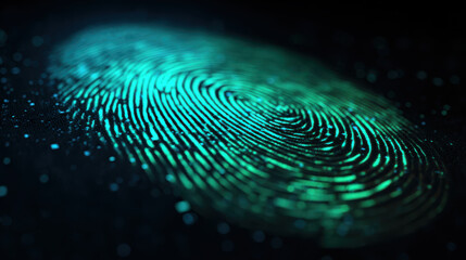 Glowing fingerprint hologram biometric security cyber digital scanner neon identity