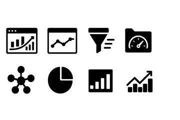 Data visualization solid icon set for analytics, charts, graphs, and dashboards