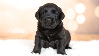 Cute black puppy on carpet
