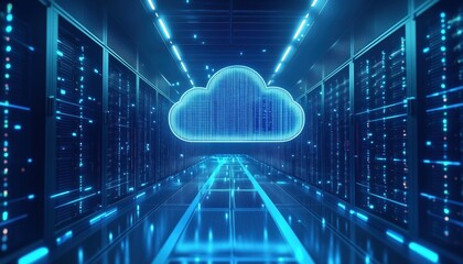 Cloud Storage For Downloading And Uploading Information: Data Stored In Cloud Database On Cloud Services. Digital Service Or Application With Data Transmission. Modern Server Technology.