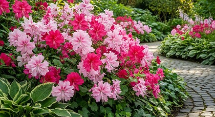 Fototapeta premium Vibrant Pink and Red Clarkia Flowers Blooming in a Lush Garden.