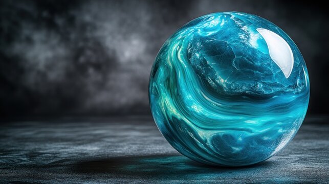 Mystical, blue orb on dark surface