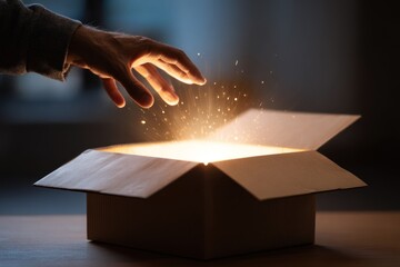 Hand reaching into glowing open box